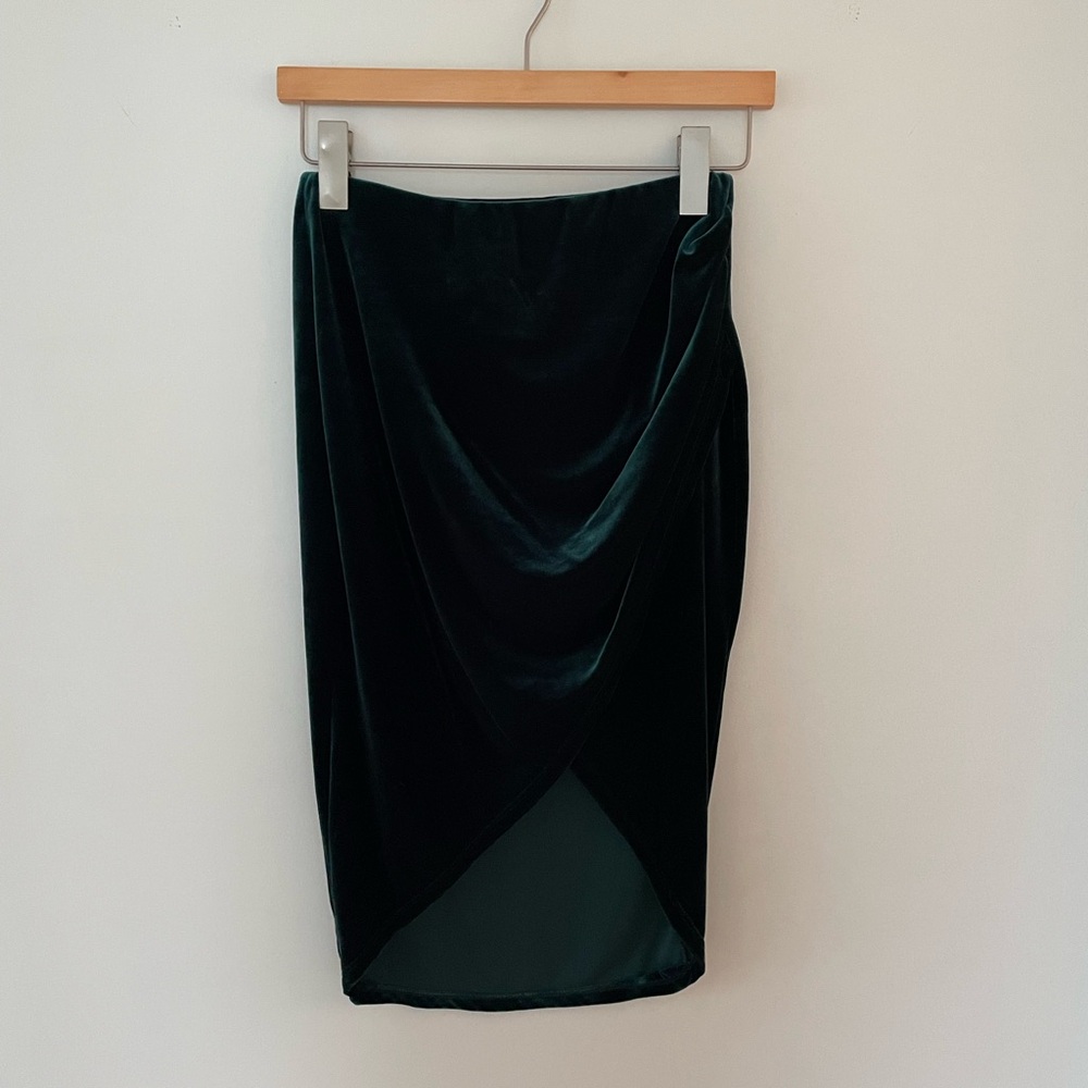 Charlotte Russe green velvet drape front skirt. Size S. Like new.